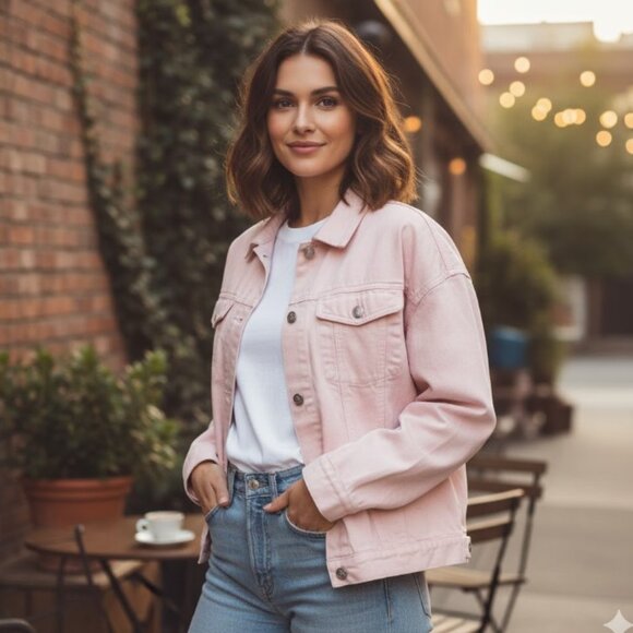 Boyish By Her Jean Jacket Oversized Pink Panther Denim Womens Size XL - Picture 1 of 8